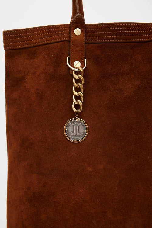 Lanvin Dark Brown & Gold Suede Tote
