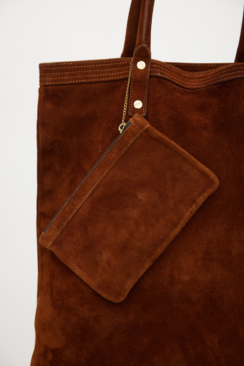 Lanvin Dark Brown & Gold Suede Tote