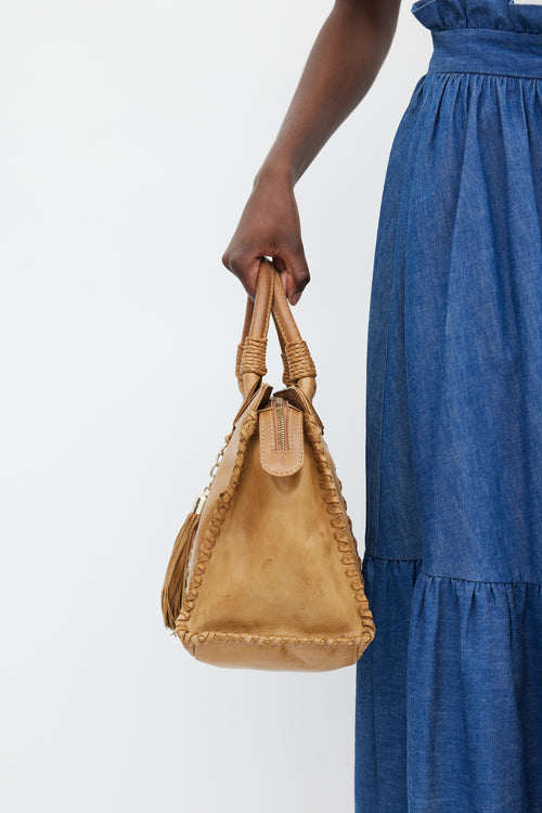 Roberto Cavalli Brown Leather Braided Tassel Bag