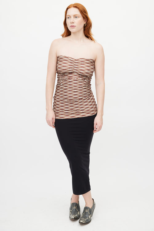 KNWLS Brown & Multicolour Plaid Ruched Top