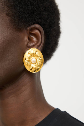 Karl LagerfeldGold Plated Faux Pearl Cross Earring