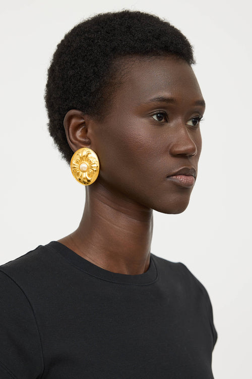 Karl LagerfeldGold Plated Faux Pearl Cross Earring