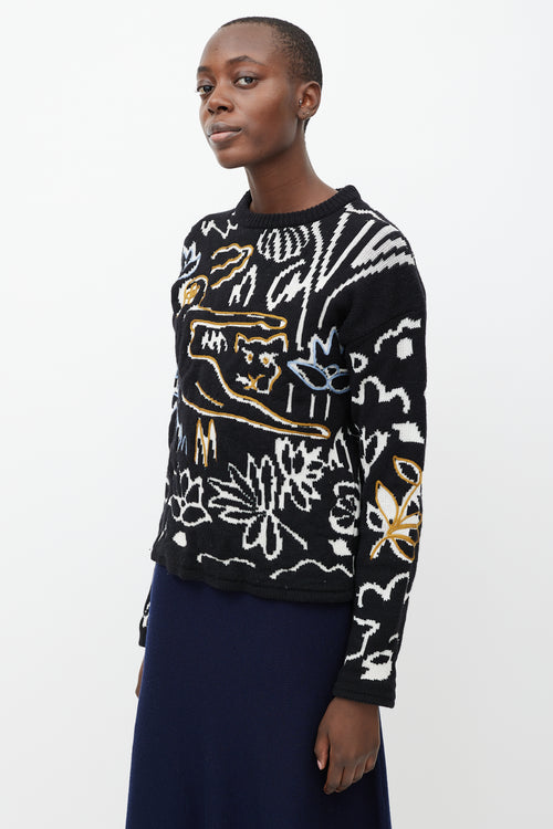 Kenzo Black & Multicolour Jacquard Wool Sweater