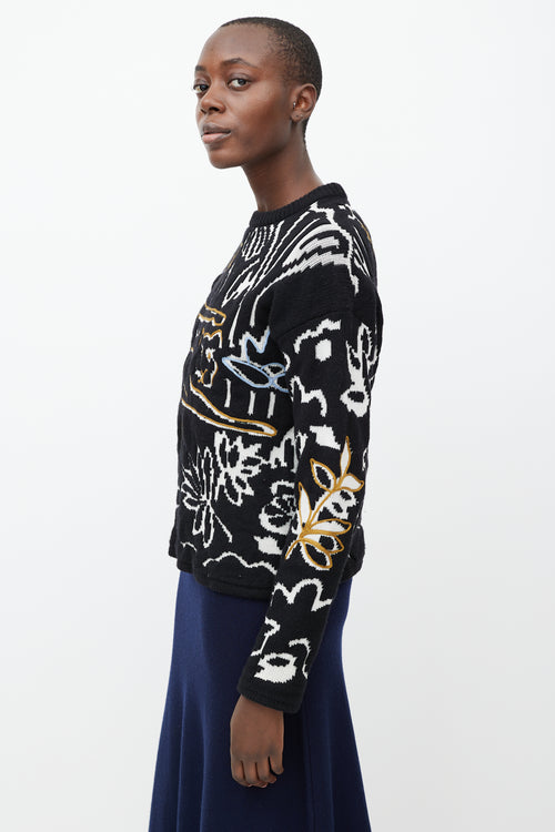 Kenzo Black & Multicolour Jacquard Wool Sweater