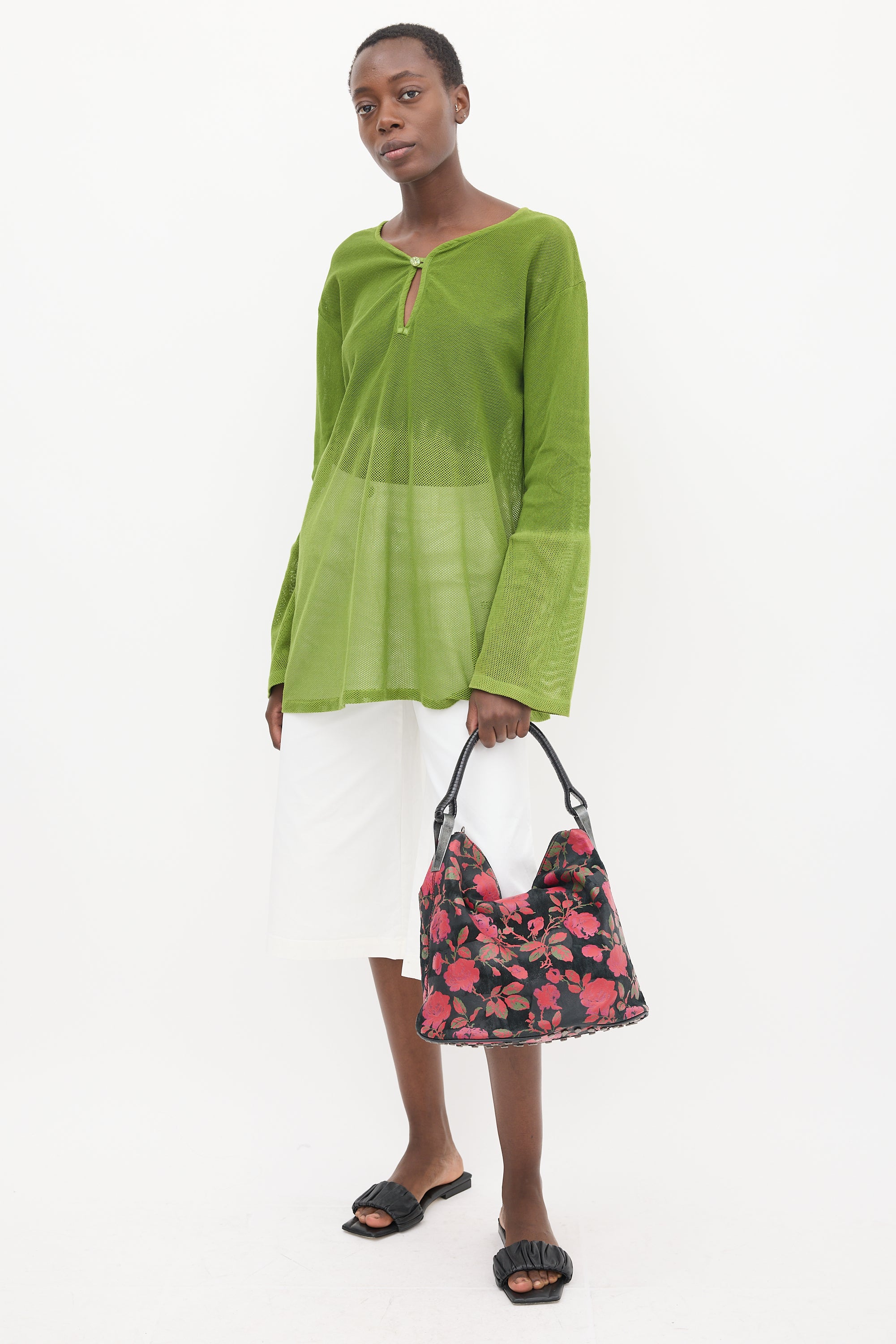 Kenzo Black & Multicolour Leather Floral Studded Bag