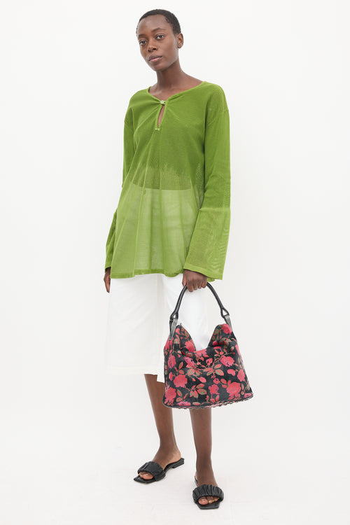Kenzo Black & Multicolour Leather Floral Studded Bag