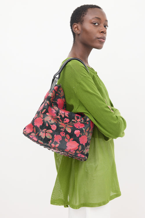 Kenzo Black & Multicolour Leather Floral Studded Bag