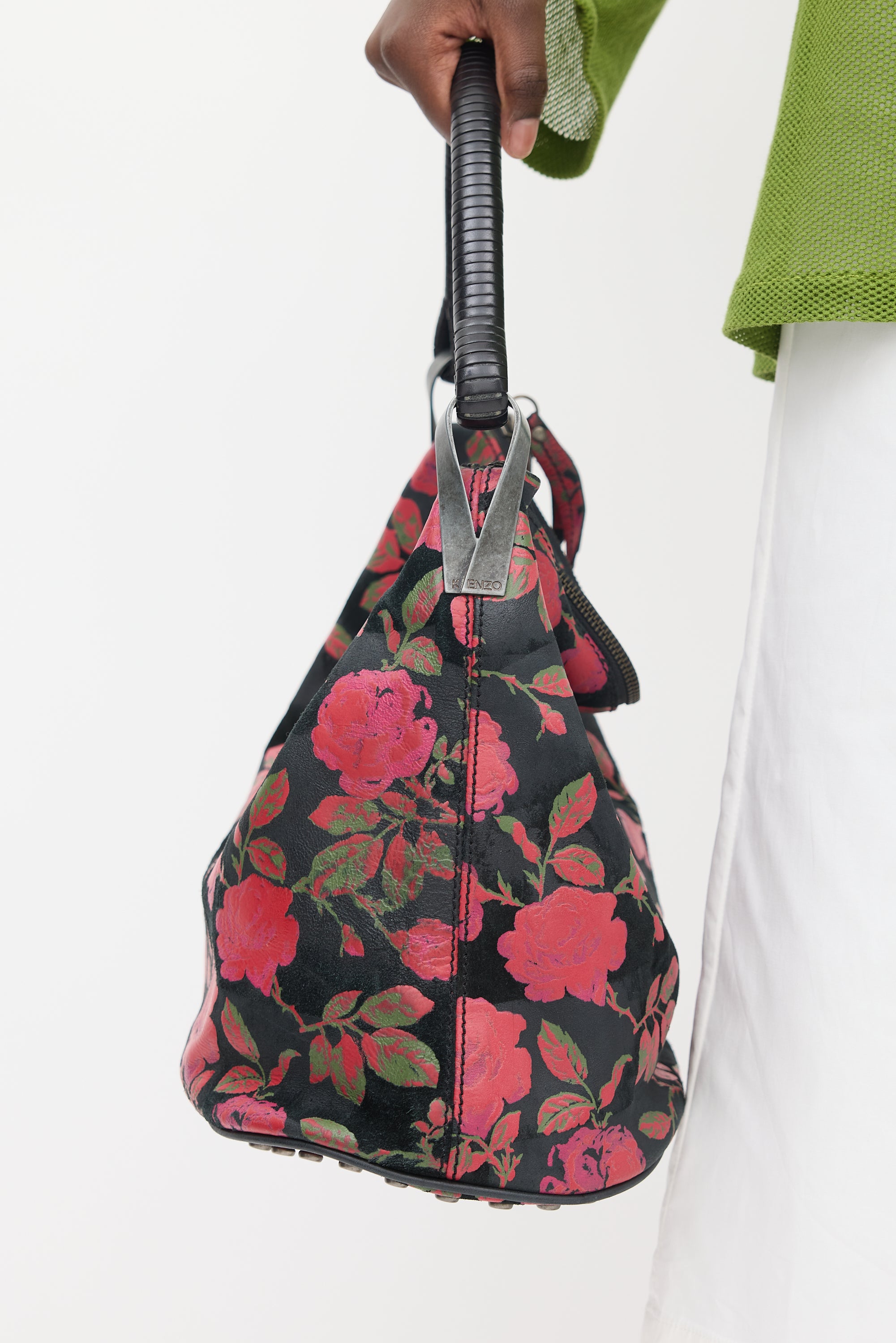 Kenzo Black & Multicolour Leather Floral Studded Bag
