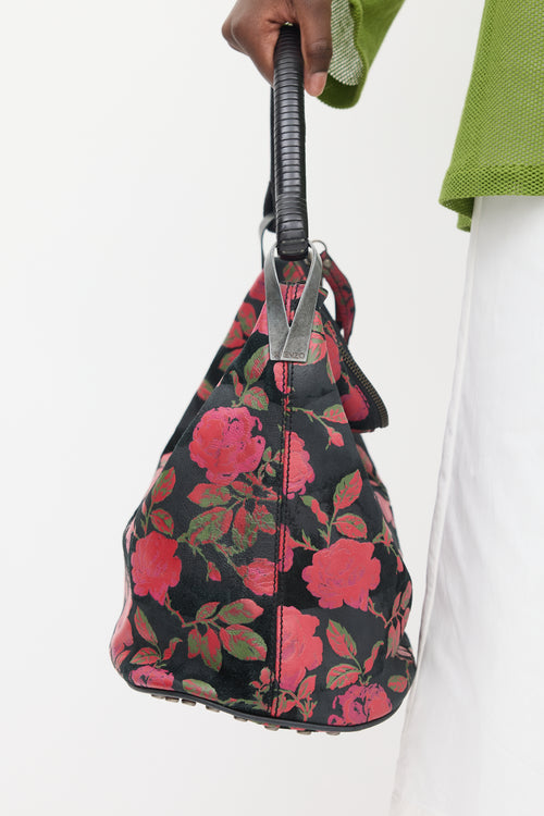 Kenzo Black & Multicolour Leather Floral Studded Bag