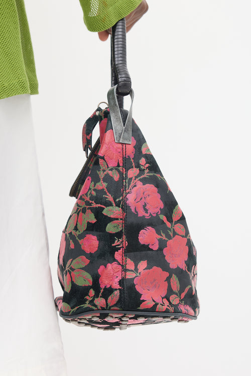 Kenzo Black & Multicolour Leather Floral Studded Bag