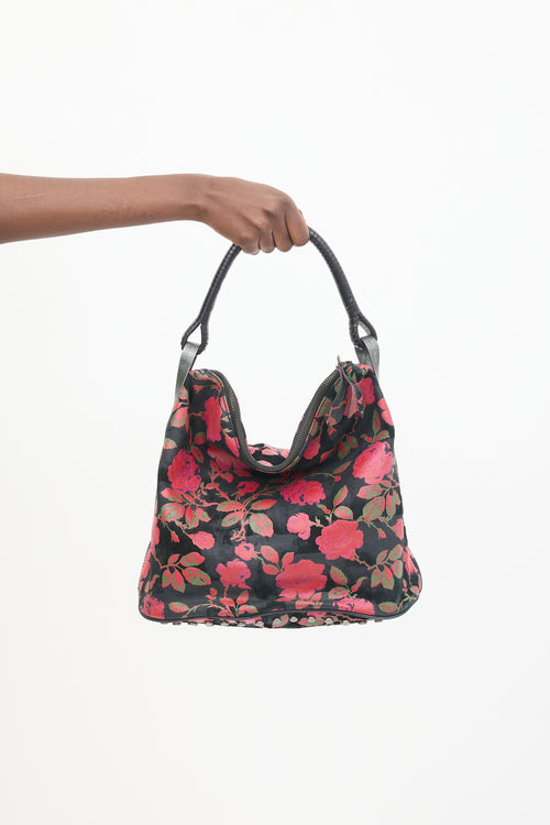 Kenzo Black & Multicolour Leather Floral Studded Bag