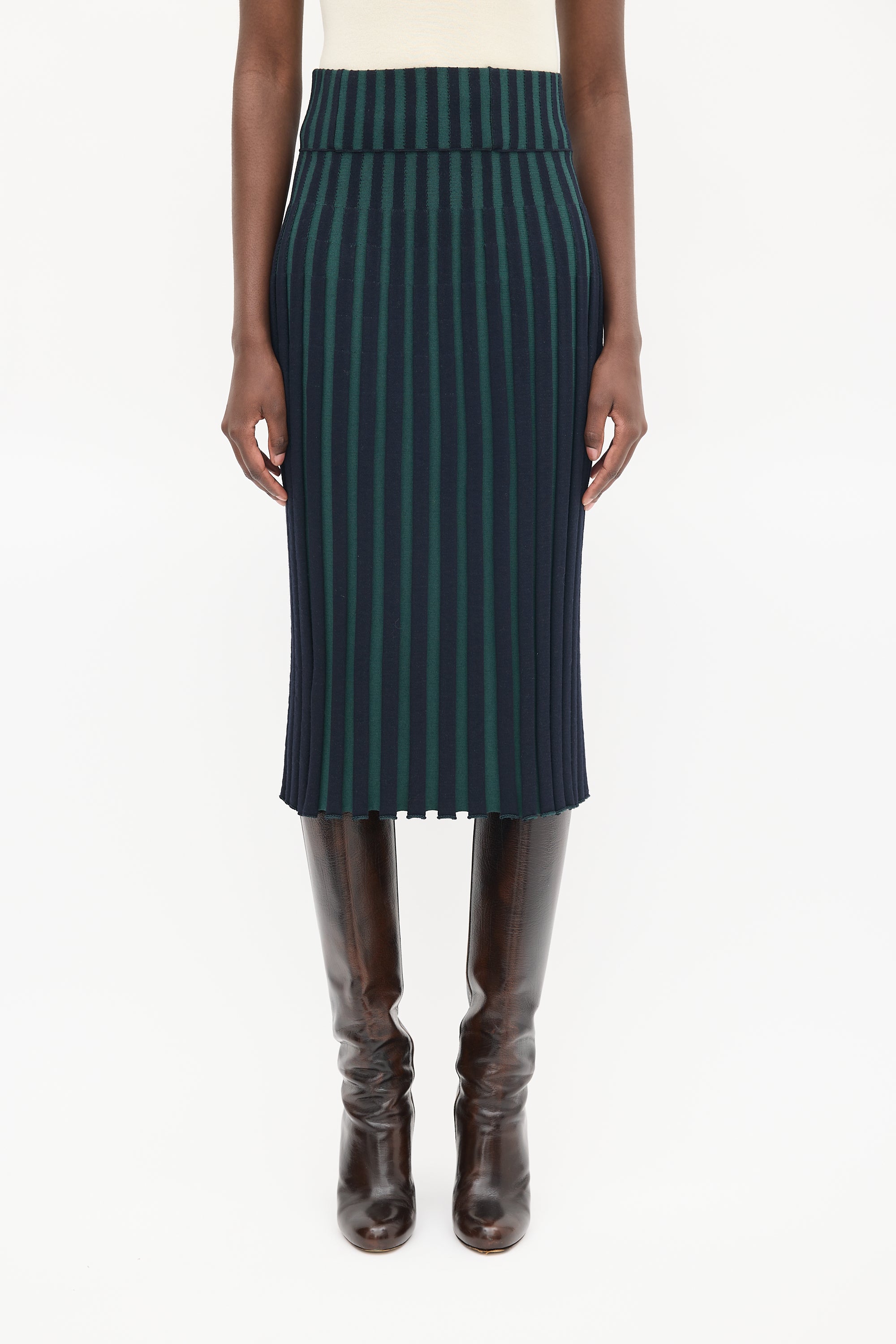 Kenzo Navy & Green Ribbed Midi Skirt