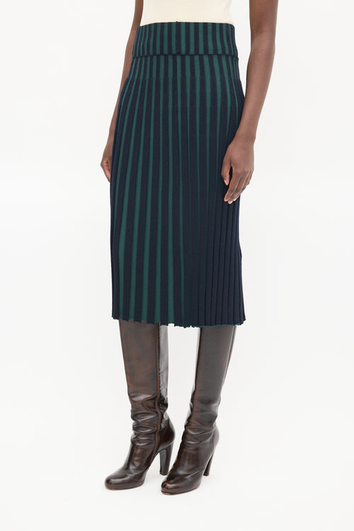 Kenzo Navy & Green Ribbed Midi Skirt