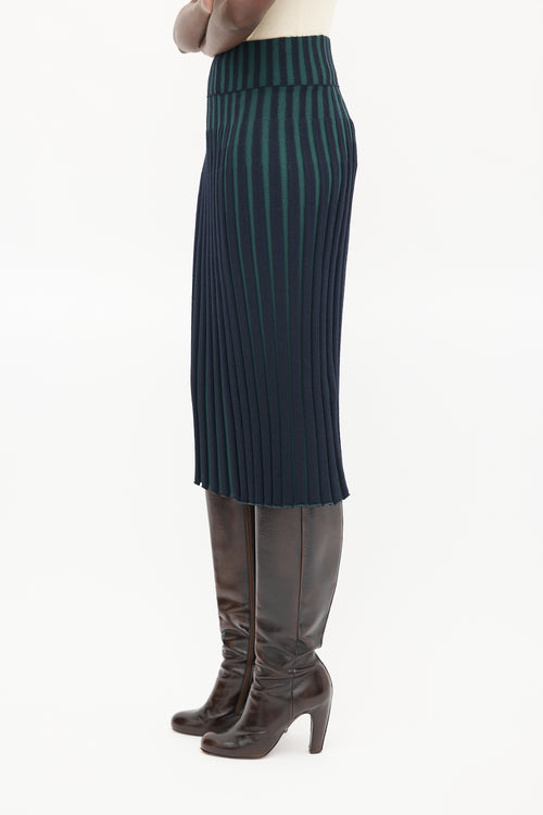 Kenzo Navy & Green Ribbed Midi Skirt