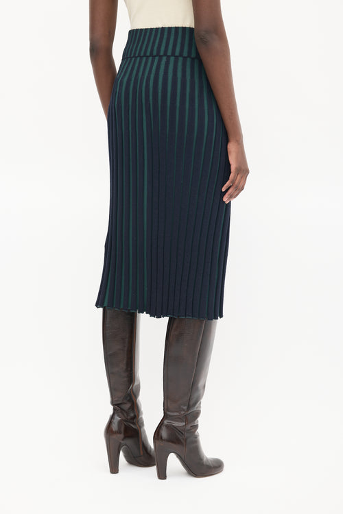 Kenzo Navy & Green Ribbed Midi Skirt
