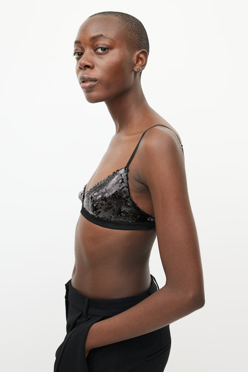 Khaite Black Silk & Sequin Bra