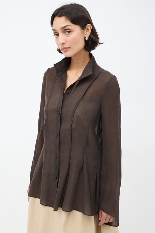 Khaite Brown Linen Stand Collar Shirt