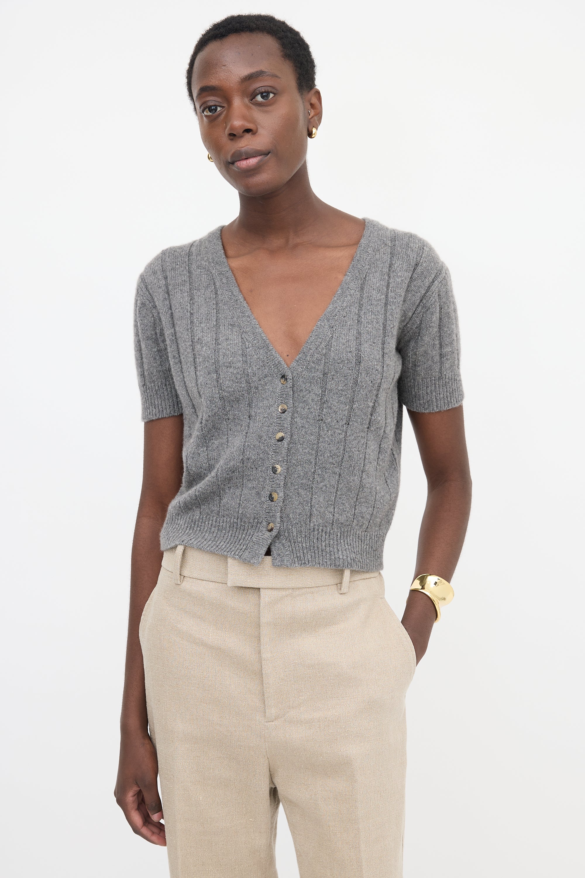 Khaite Cashmere Rib Knit Cardigan
