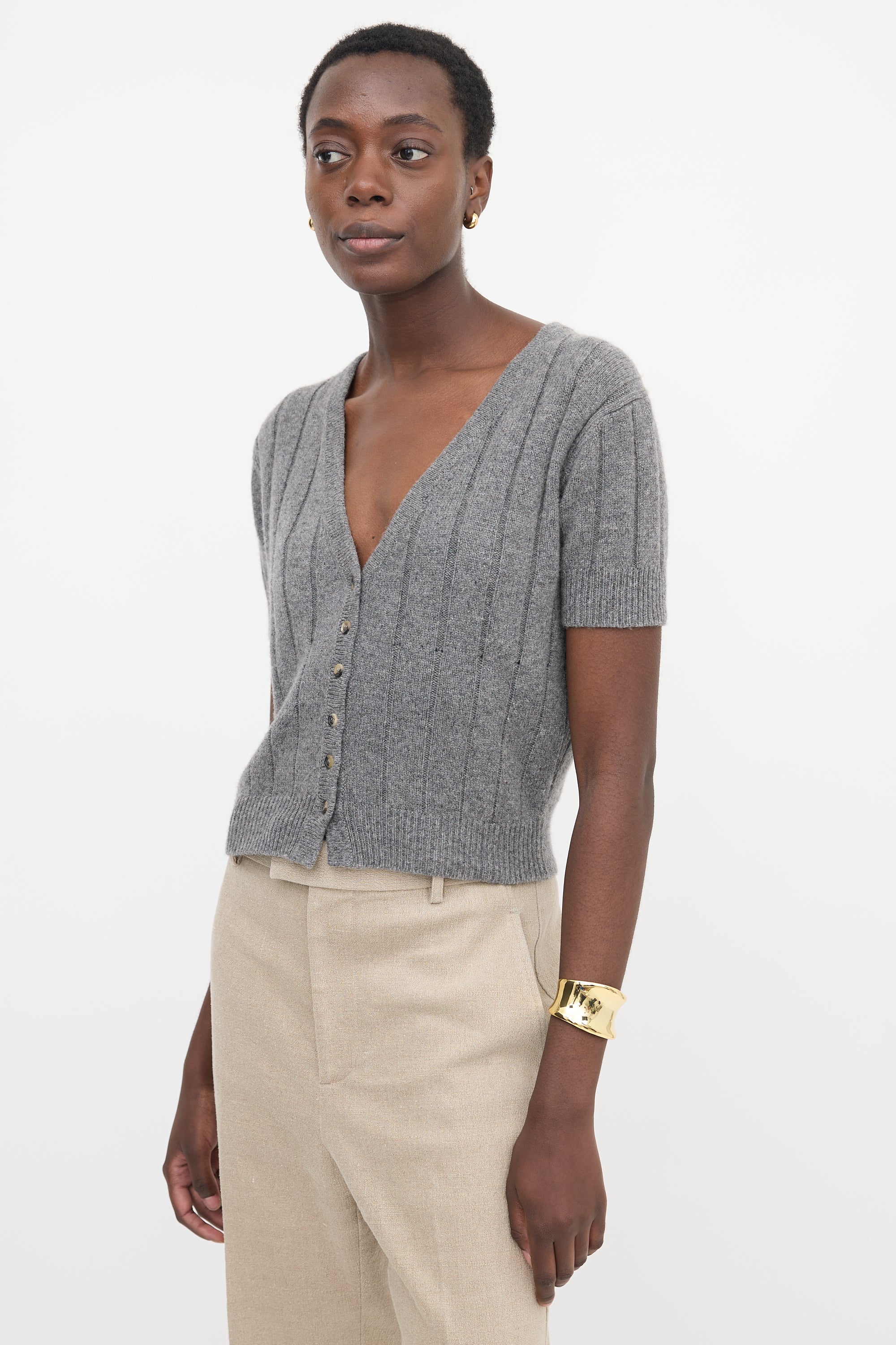 Khaite Cashmere Rib Knit Cardigan