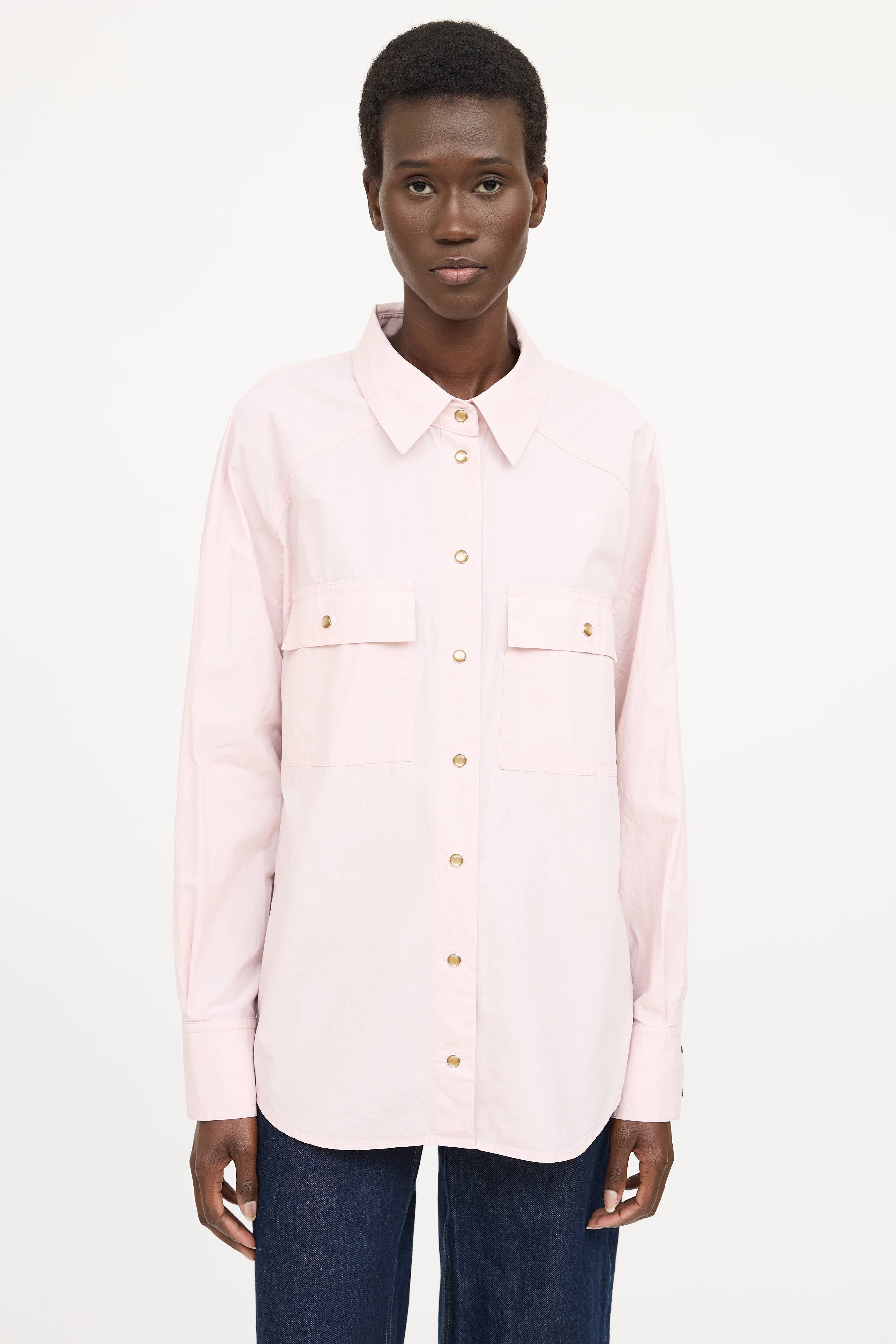 Khaite Cotton Bea Snap Shirt