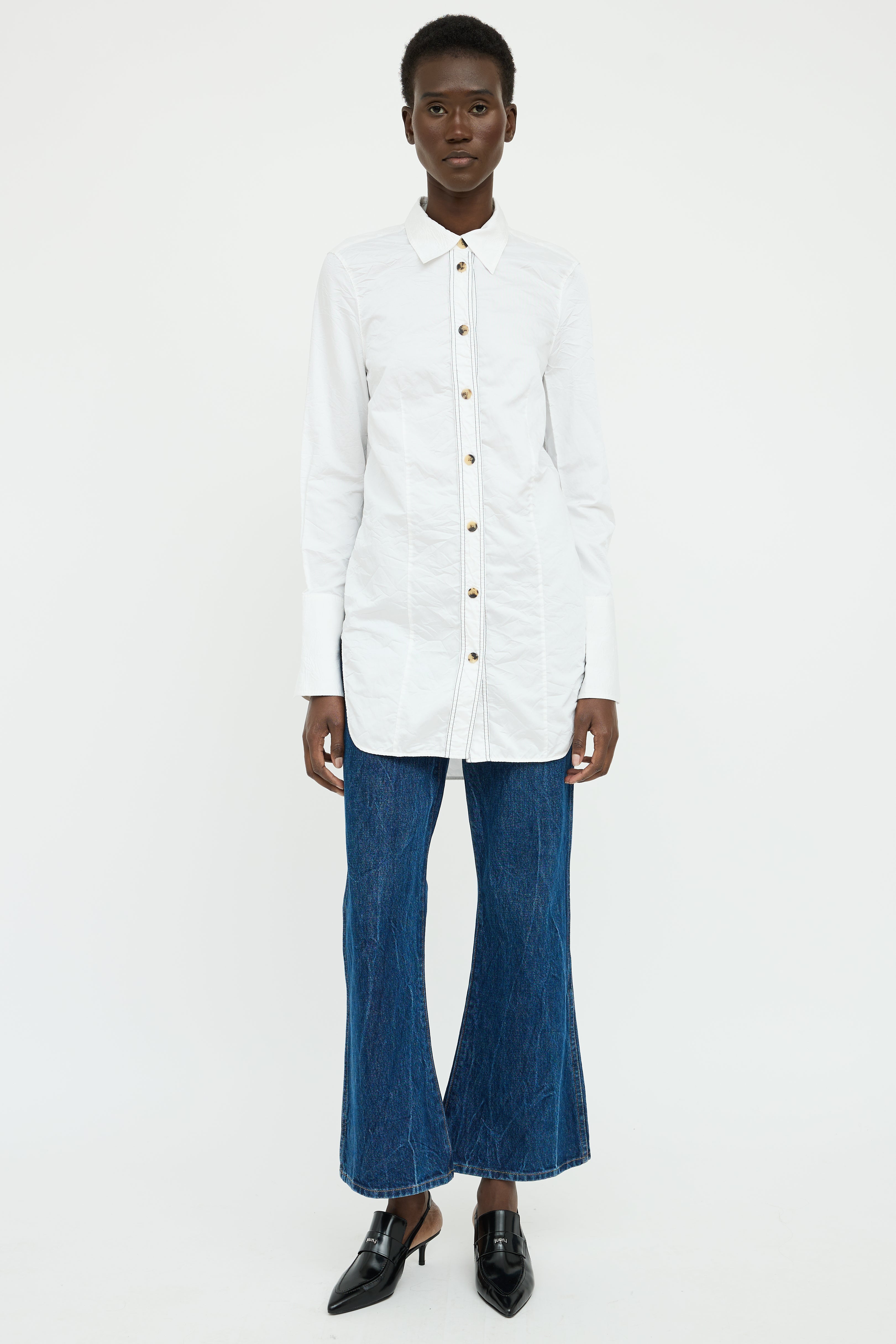 Khaite White Contrast Stitch Button Top