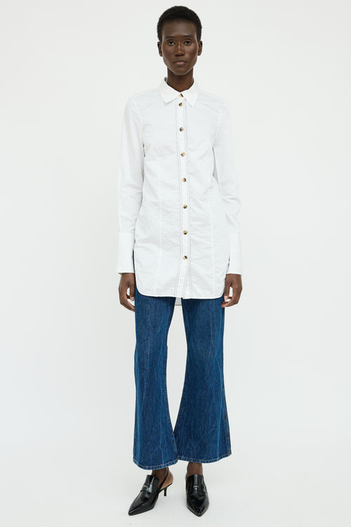 Khaite White Contrast Stitch Button Top