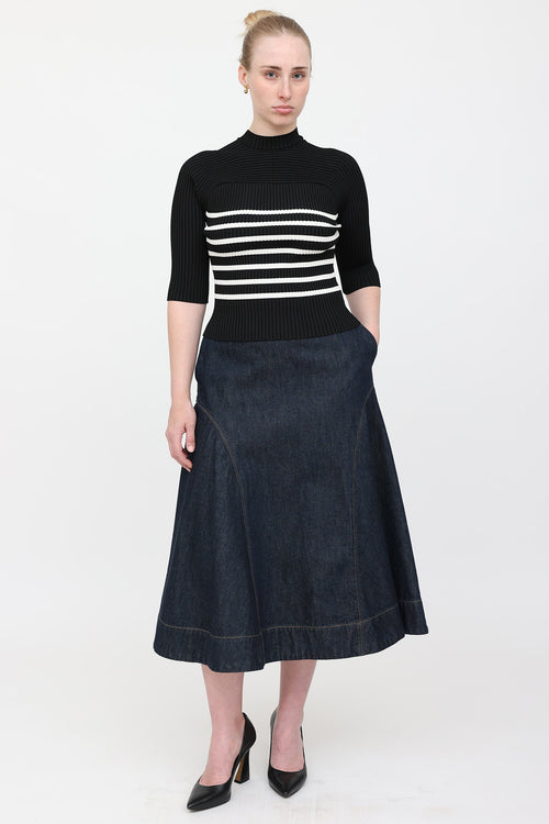 Khaite Ribbed Striped Mock Neck Top