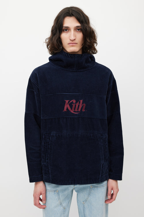 Kith Navy & Burgundy Corduroy Logo Hoodie