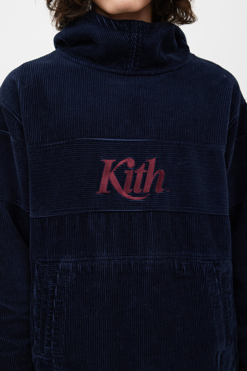 Kith Navy & Burgundy Corduroy Logo Hoodie