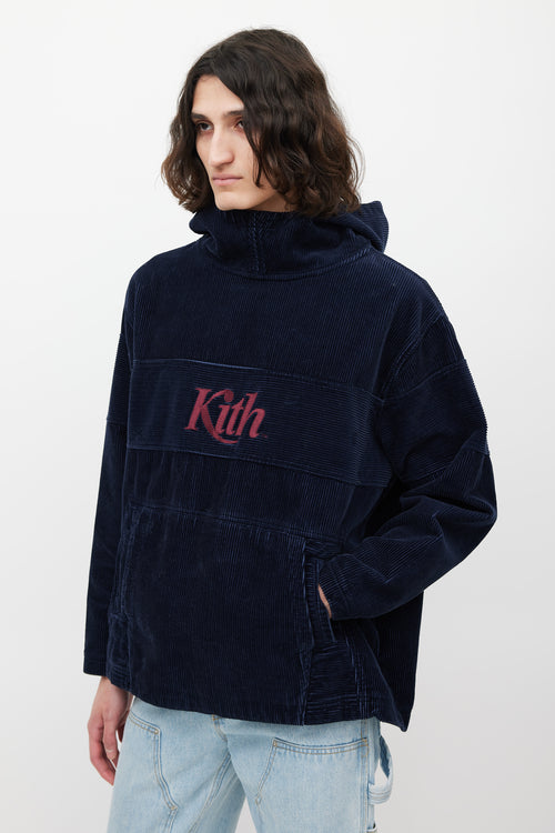 Kith Navy & Burgundy Corduroy Logo Hoodie
