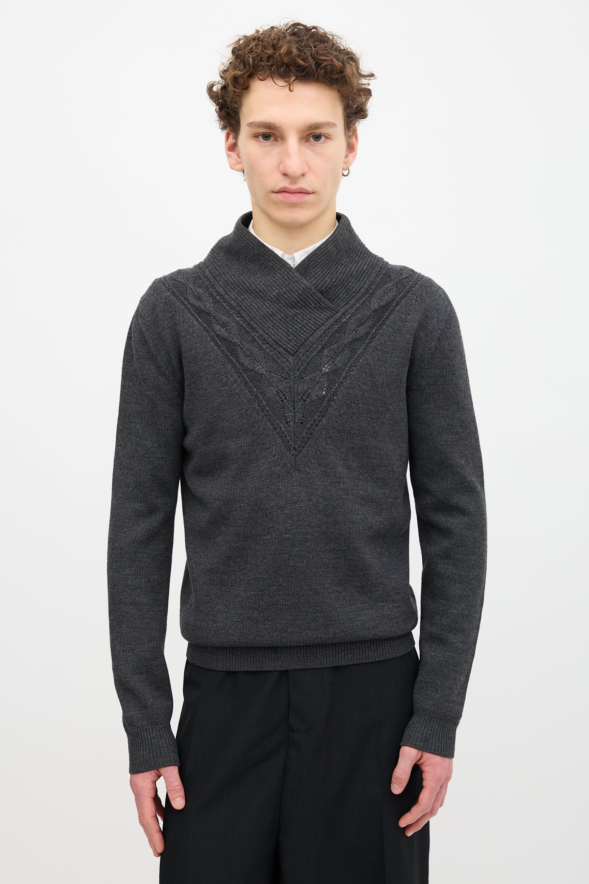 Kris Van Assche Wool Crossover High Neck Sweater