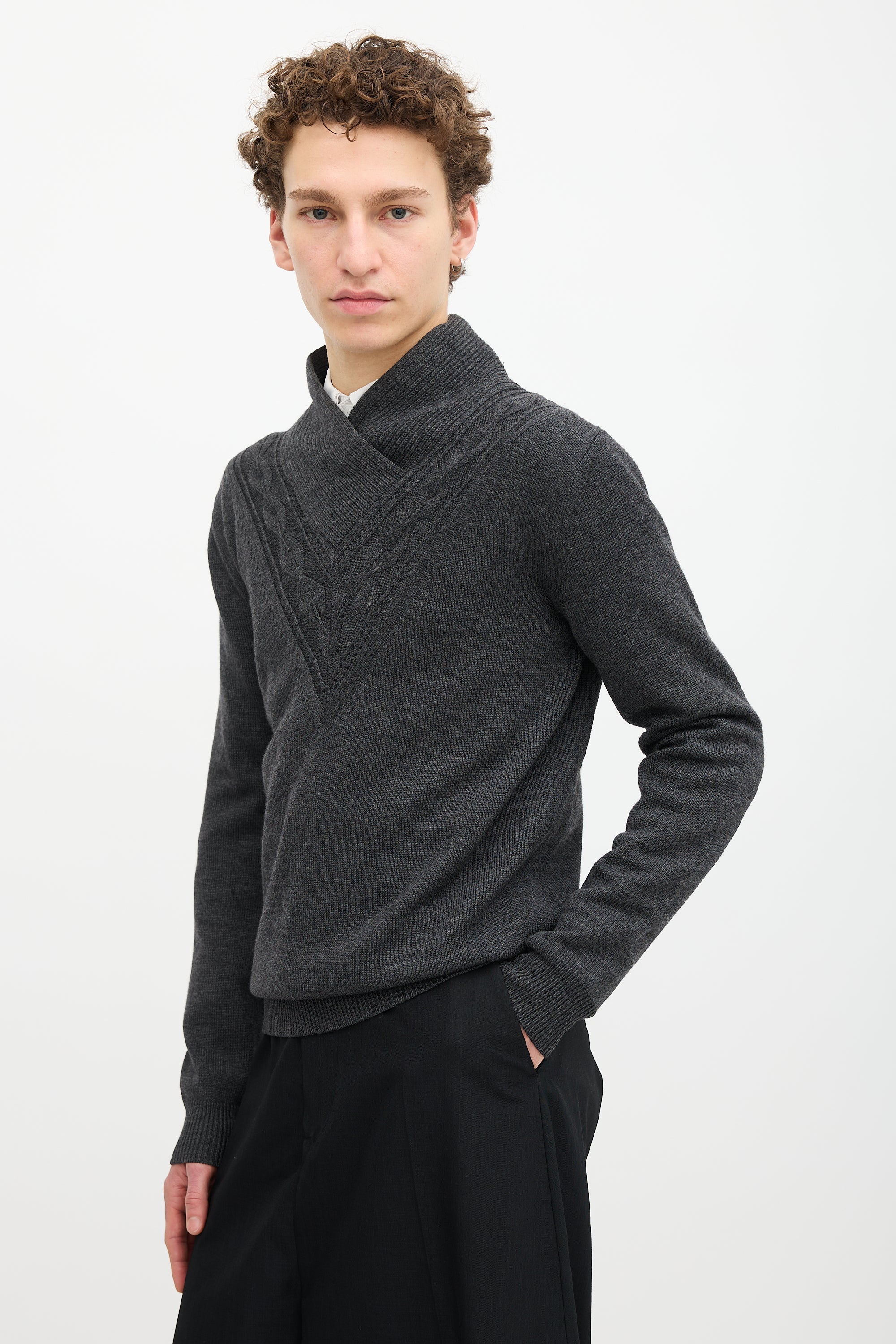 Kris Van Assche Wool Crossover High Neck Sweater