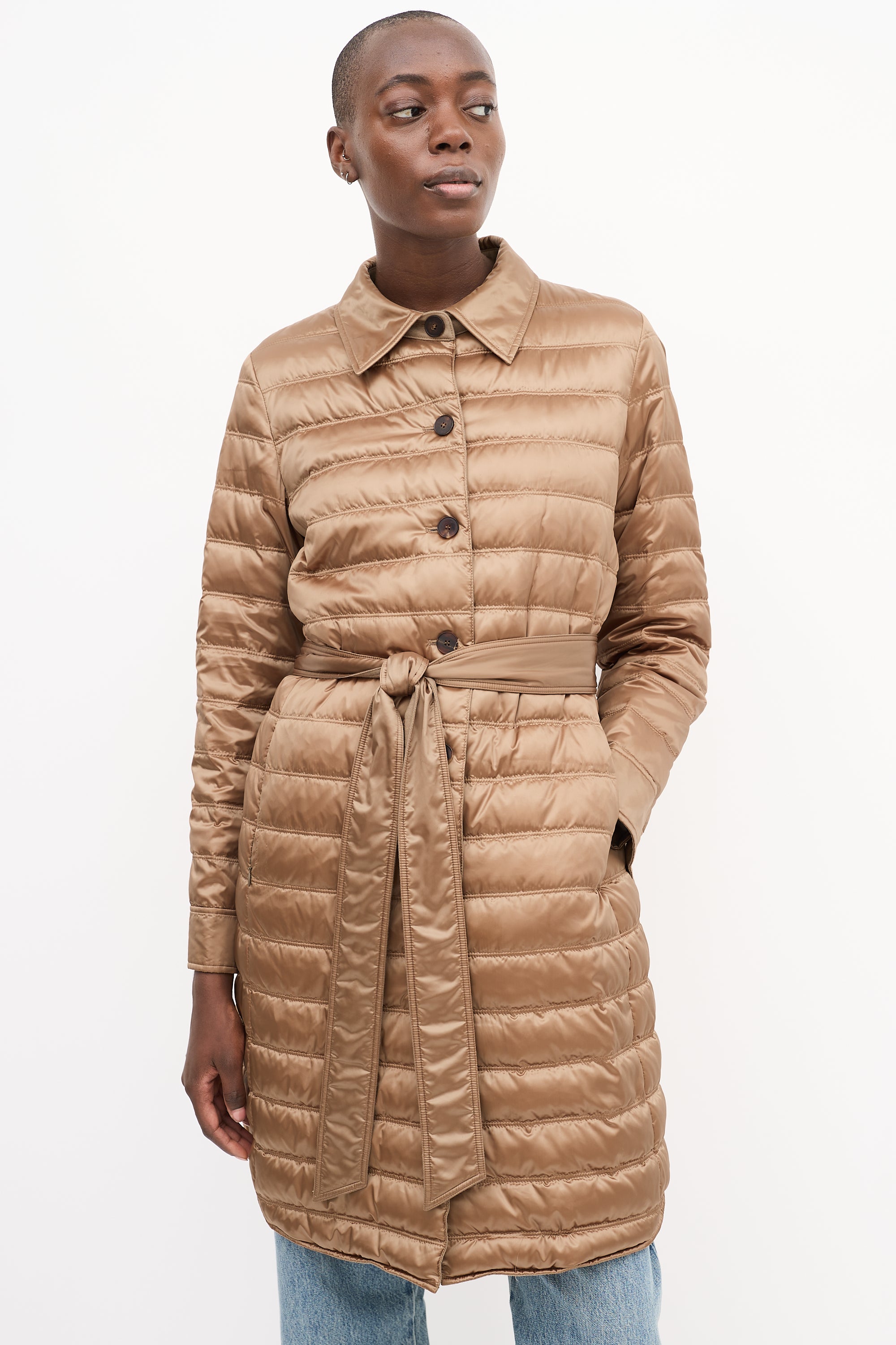 Lafayette 148 Brown Down Puffer Belted Coat