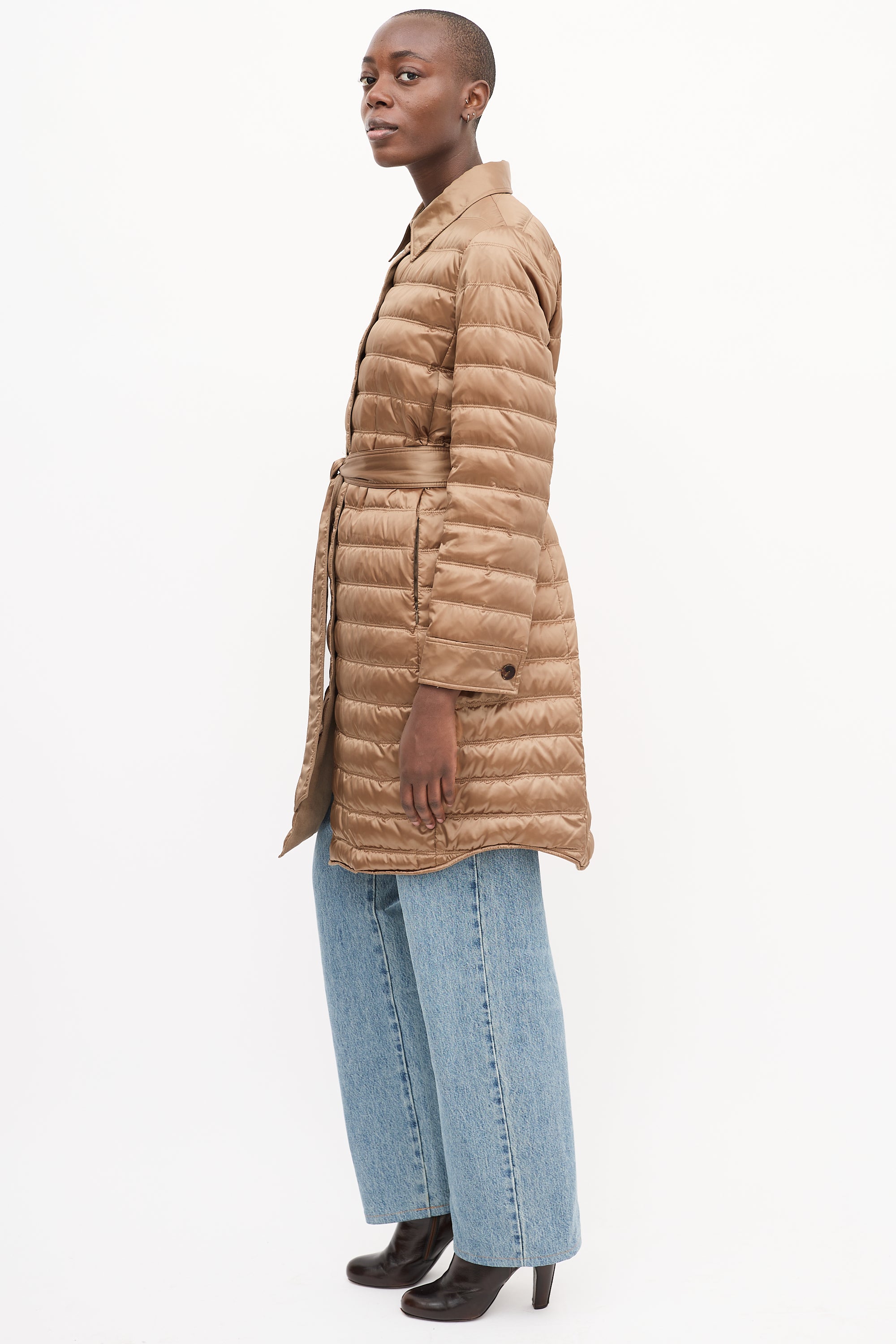 Lafayette 148 Brown Down Puffer Belted Coat