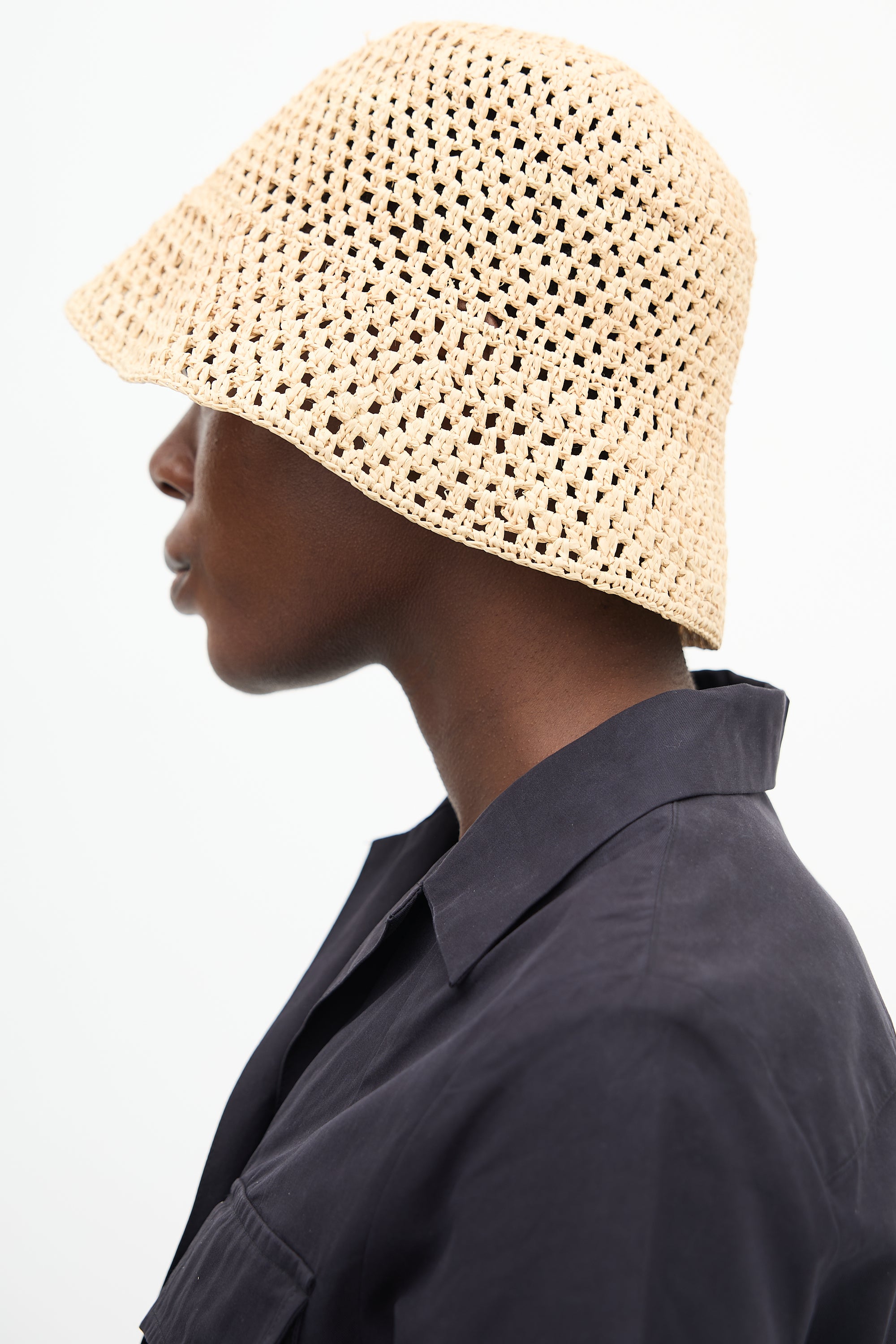 Loeffler Randall Beige Raffia Jocelyn Bucket Hat