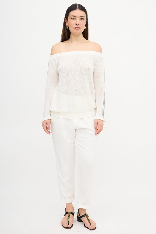 Brunello Cucinelli Linen Monili Off Shoulder Sweater