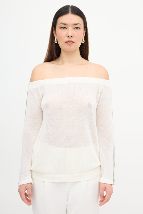 Brunello Cucinelli Linen Monili Off Shoulder Sweater
