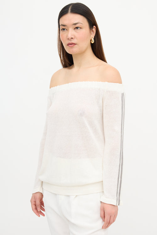 Brunello Cucinelli Linen Monili Off Shoulder Sweater