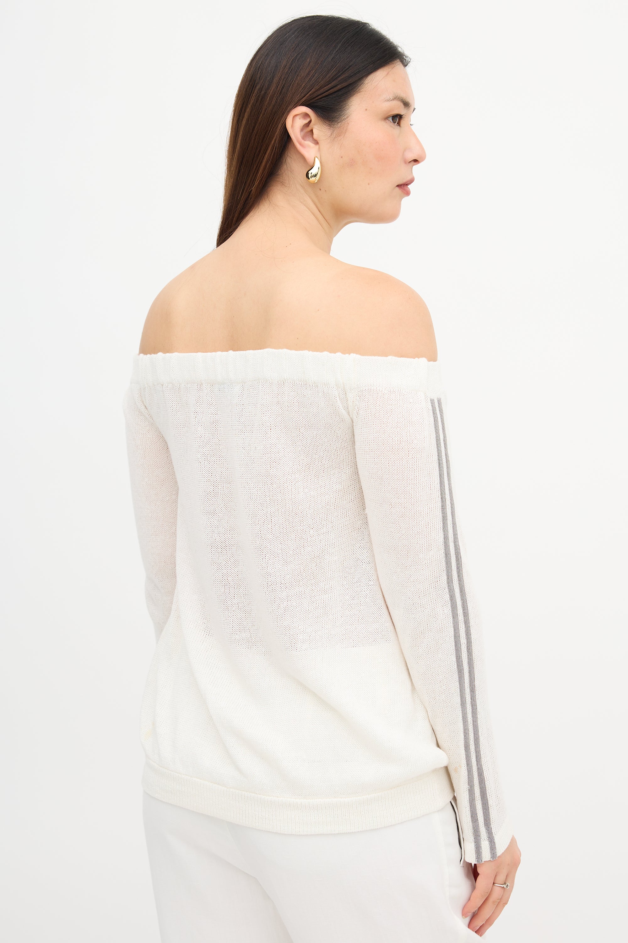 Brunello Cucinelli Linen Monili Off Shoulder Sweater