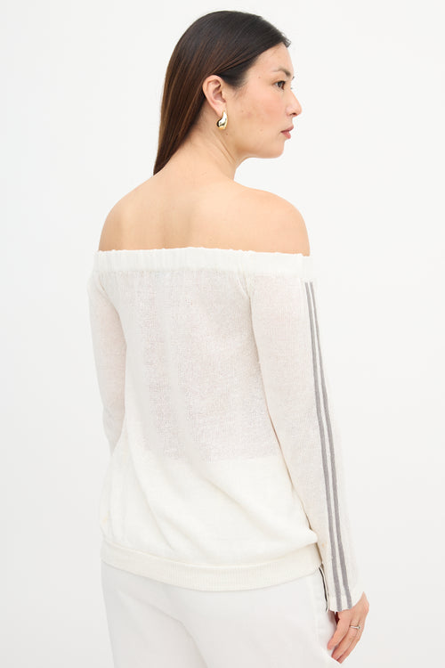 Brunello Cucinelli Linen Monili Off Shoulder Sweater