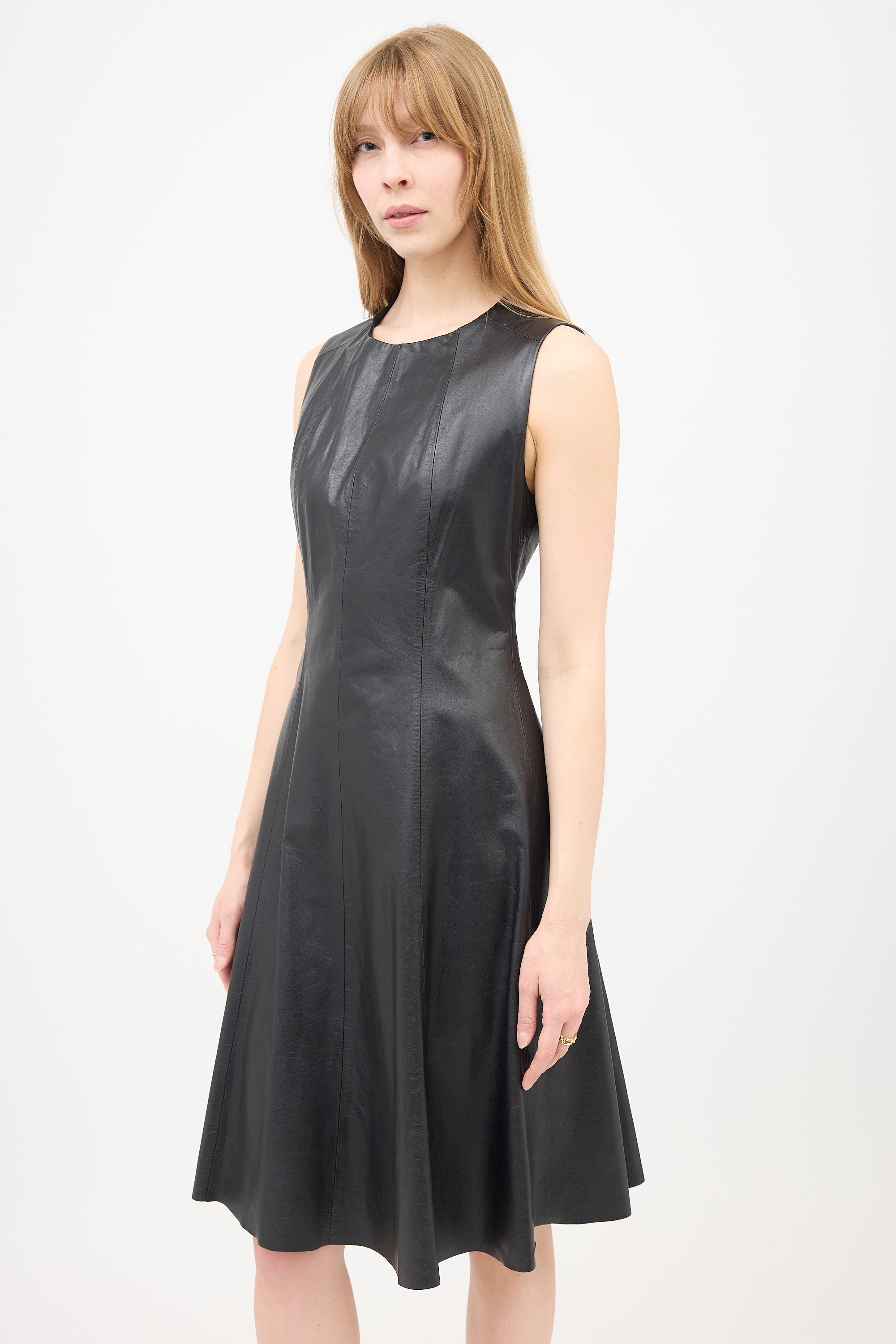 L'Agence Leather Midi Dress