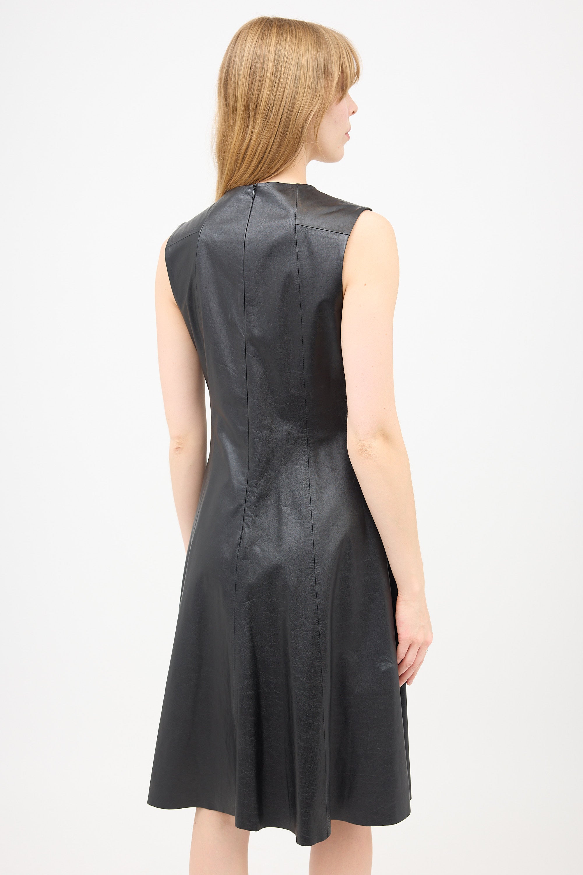 L'Agence Leather Midi Dress