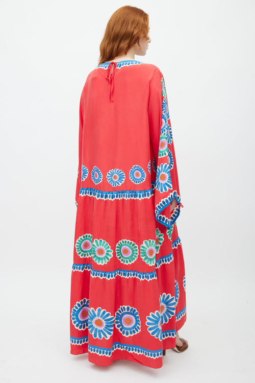 La DoubleJ Red & Multicolour Floral Silk Dress