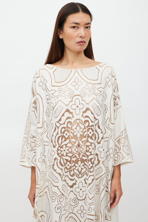 La DoubleJ White & Brown Floral Lace MuuMuu Dress