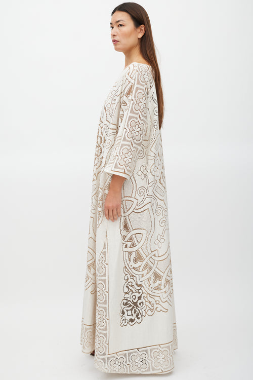 La DoubleJ White & Brown Floral Lace MuuMuu Dress