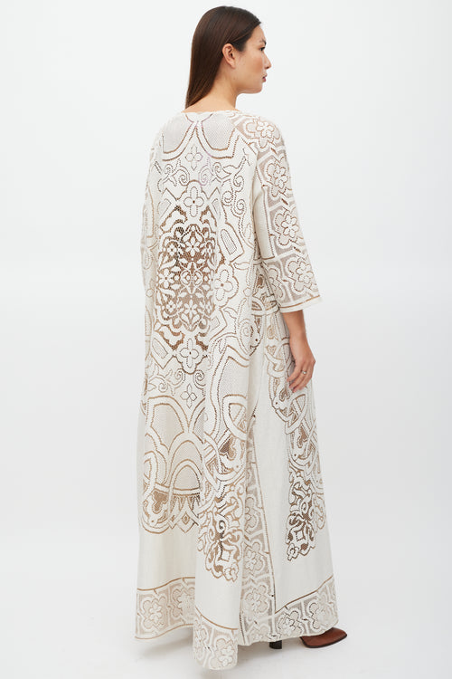 La DoubleJ White & Brown Floral Lace MuuMuu Dress