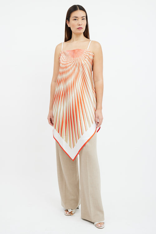 La Perla Orange & Beige Radial Stripe Satin Top