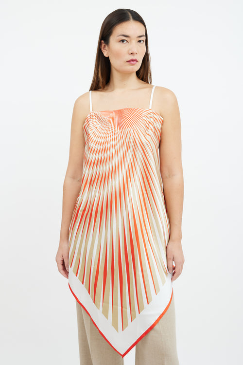 La Perla Orange & Beige Radial Stripe Satin Top