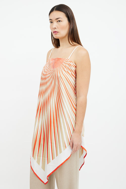 La Perla Orange & Beige Radial Stripe Satin Top