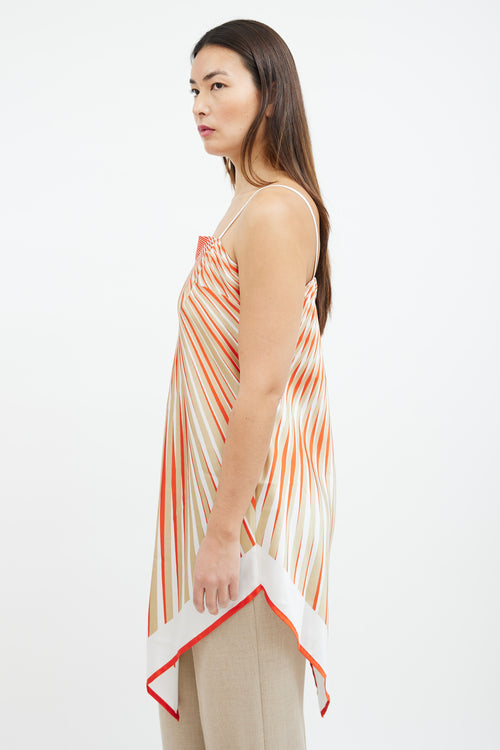 La Perla Orange & Beige Radial Stripe Satin Top